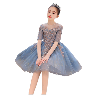 儿童公主裙女童晚礼服小孩走秀花童婚纱模特主持人钢琴演出服轻奢