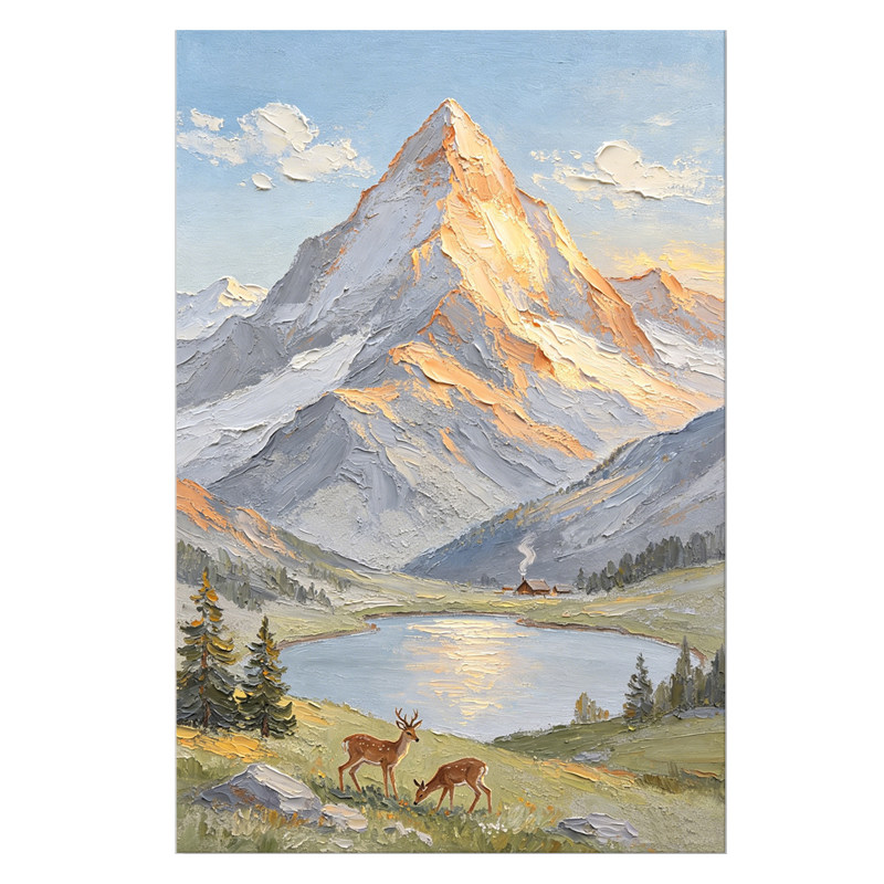日照金山手绘油画客厅高级感挂画