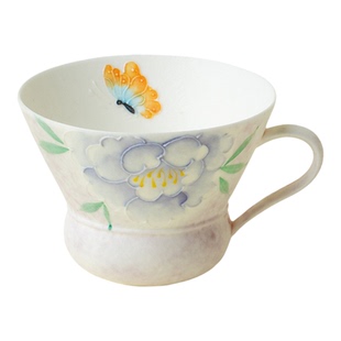 束刻纯手绘牡丹花把手茶杯创意手工粉彩富贵吉祥功夫茶具主人杯子