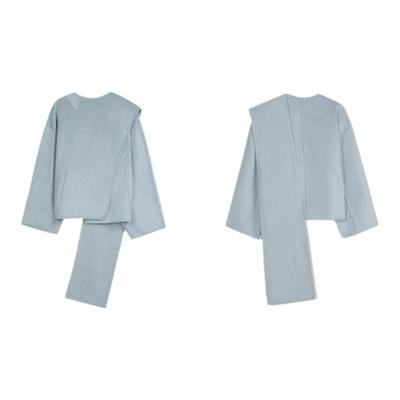 飘带毛呢CONCISE-WHITE短外套