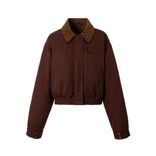 Covertitle 冬季撞色高级休闲通勤基础短款棉服夹克女