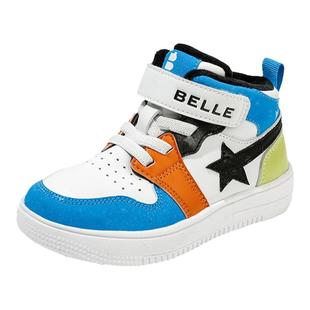 百丽童鞋儿童时尚宝宝鞋女童冬季加绒保暖高帮板鞋男童软底休闲鞋