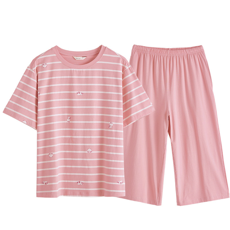 康妮雅条纹凉感睡衣家居服可外穿