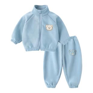 宝宝摇粒绒套装秋冬加绒保暖套婴幼儿衣服男女小童两件套儿童秋装