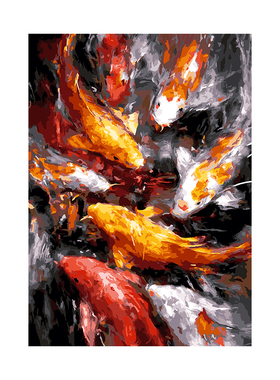 自油自画DIY数字油画金鳞跃岁