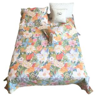 高档纯棉老粗布床单三件套田园大花亚麻帆布榻榻米加大炕单不起球