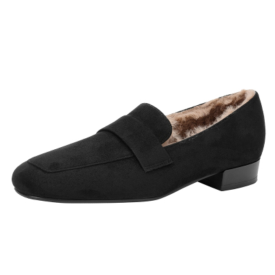 加绒乐福鞋女黑色平底单鞋