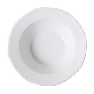 白色陶瓷碗花边浮雕家用汤碗沙拉碗简约意面碗釉下彩草帽碗可微波