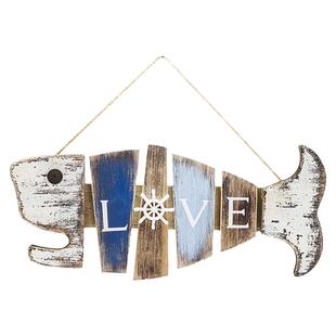 美式地中海复古做旧鱼形挂牌主题酒吧餐厅海洋挂饰壁饰墙面装饰品