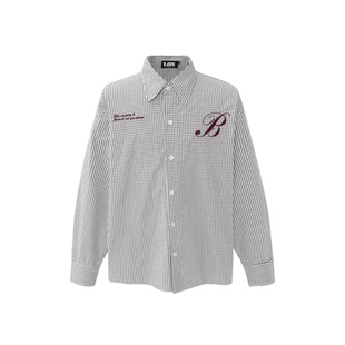 短句先生格纹刺绣长袖衬衫 复古回潮