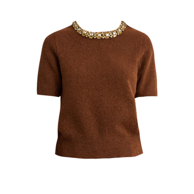 DPLAY【轻奢闪钻系列】2025年冬季新款焦糖色亮片设计感气质毛衣