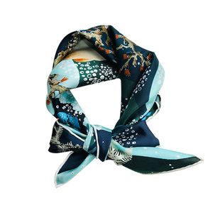 深海迷梦斜纹绸真丝大方巾女丝巾新款桑蚕丝围巾领巾70cm春夏女士