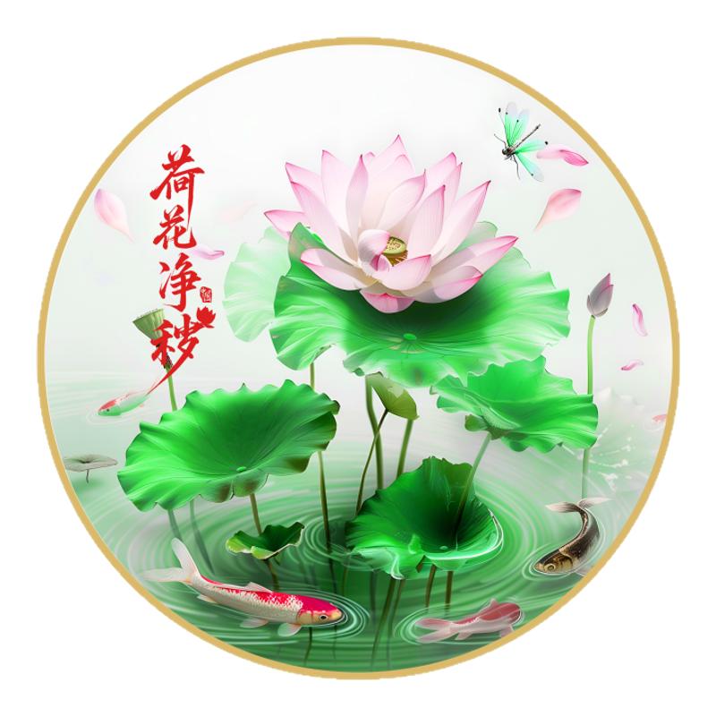 荷花静秽水火既济墙贴荷花鲤鱼图玻璃膜/贴