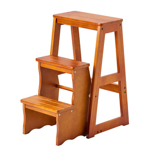 包邮家用多功能折叠梯椅进口实木梯子室内登高梯凳三步梯子置物架