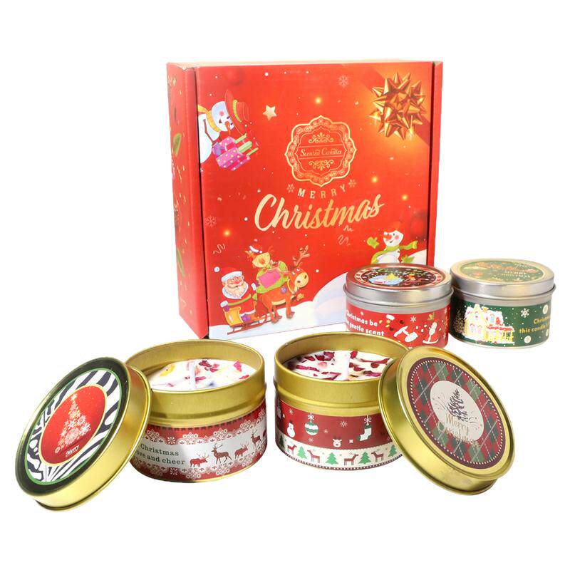 跨境新款圣诞香薰蜡烛节日礼物派对装饰植物大豆蜡香氛摆礼盒套装