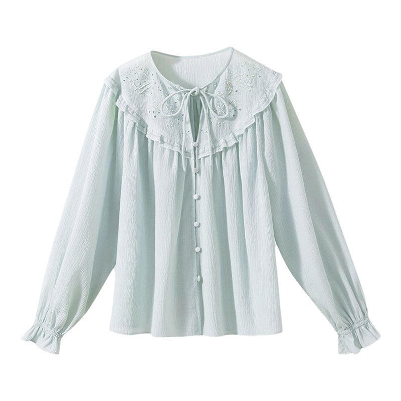 精美定位绣花宽松灯笼袖衬衫衬衣