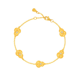 【商场同款】莱绅通灵福至明星同款鎏光织金足金黄金钻石手链葫芦