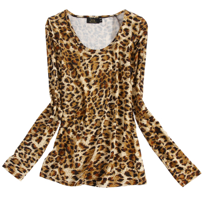 圆领豹纹性感修身显瘦上衣