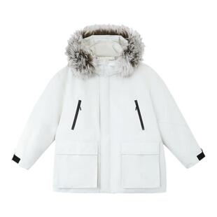 PAPERLLL辛间可拆卸貉子毛帽子90白鸭绒工装羽绒服女短款冬季外套