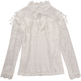 洋气小衫长袖蕾丝衫女2023新款秋冬立体花朵镂空甜美公主衫打底衫