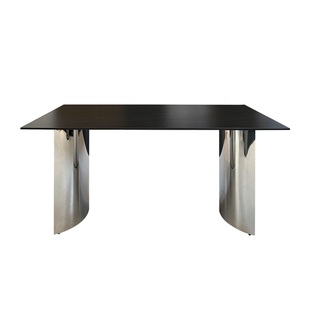 意式极简岩板餐桌家用小户型不锈钢桌子现代简约高定德利丰岩板桌