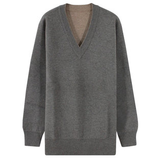 雪舟男式牛绒驼绒衫v领两面衫春秋冬季针织衫加厚保暖毛衣