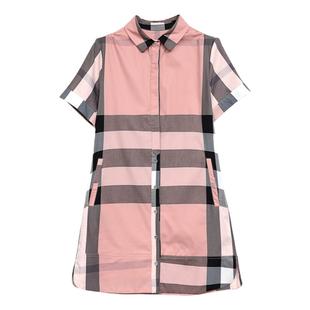 衬衫裙 夏天休闲高端气质直筒中长款大码女装英伦风粉格子连衣裙