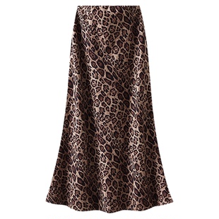 9856仿麂皮绒豹纹半身裙秋冬女中长款新款高腰鱼尾裙子包臀一步裙