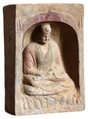 仿古陶器佛龛佛像砖唐代佛像砖雕彩绘陶器佛像供奉收藏艺术品老货