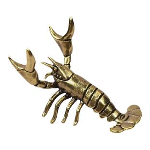 实心黄铜小龙虾摆件复古纯铜笔架笔托书房办公桌装饰品工艺品收藏