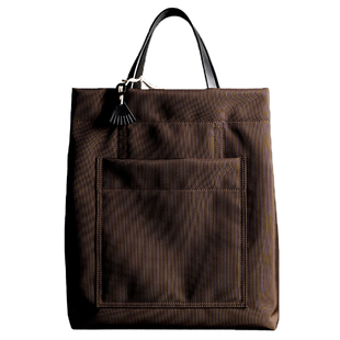 吉卡尼 休闲竖款帆布牛皮托特包男通勤单肩斜挎手提包电脑公文包