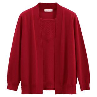 米皇秋冬新款圆领厚款羊绒衫女上衣休闲纯色假两件山羊绒毛衣