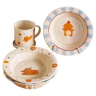 ins风创意手捏不规则盘子可爱小狗深盘草帽盘陶瓷汤盘意面沙拉盘