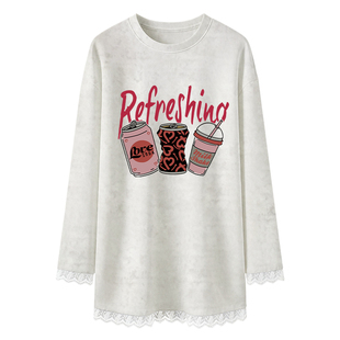 德绒打底衫女蕾丝内搭加绒长袖t恤女配鲨鱼裤的中长款遮屁股上衣