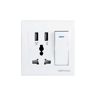 86型多功能三孔带双USB面板独立开关可控灯86型通用型暗装插座