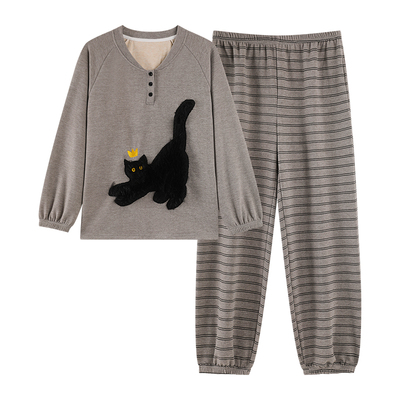 浪莎发热羊毛德绒睡衣女秋冬季加厚卡通女生可外穿保暖家居服套装