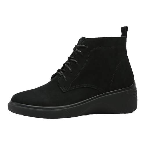 金利来真皮坡跟短靴秋冬单靴中年短筒妈妈靴子百搭厚底黑色马丁靴