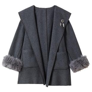 KEIKO 智感灰色双面羊绒大衣女25秋冬时髦得体风廓形斗篷毛呢外套