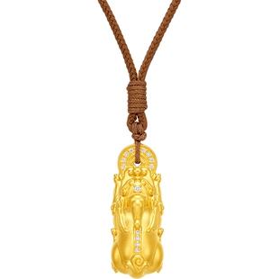 【节日礼物】周大福财运亨通吸金铜钱貔貅黄金钻石吊坠大小版配绳