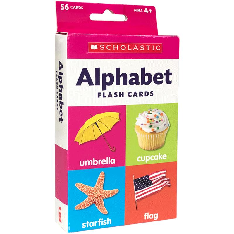 Scholastic学乐出版 Alphabet Flash Cards 双面卡片：字母表盒装 儿童早教认知左右脑开发识物卡 学习新单词英文原版亲子趣味