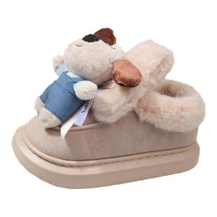 卡通掌门狗加绒棉鞋女冬新款兔耳朵雪莉玫外穿舒适厚底防滑雪地靴