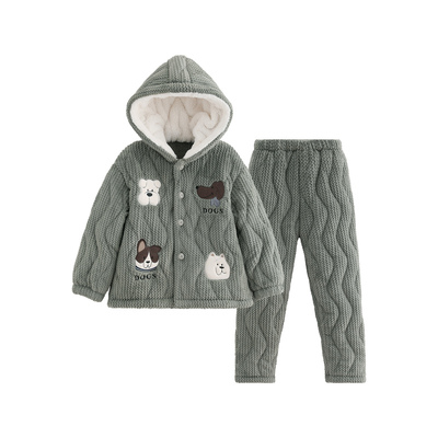 芬腾秋冬季三层加厚夹棉男童睡衣