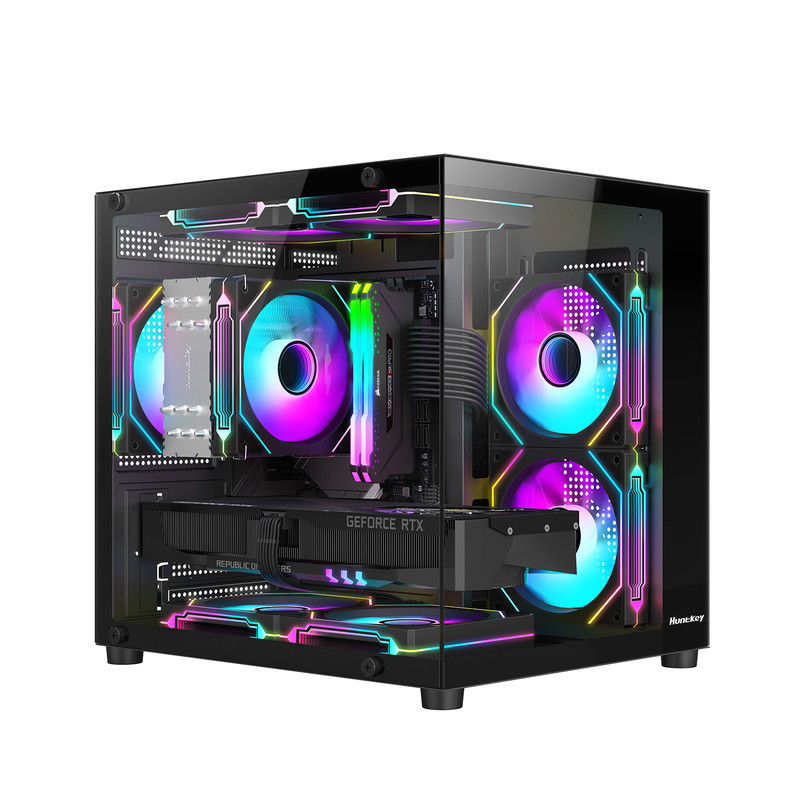 航嘉 V320初恋 海景房电脑机箱台式主机M-ATX主板240水冷游戏侧透