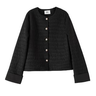 晚白2025年冬新款圆领气质上衣纯色宽松夹棉加厚时尚夹克外套女