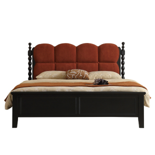 法式复古实木床1.8双人简约床华夫格布艺软包主卧婚床美式中古风