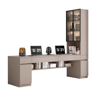 书桌书柜一体家用学习桌写字桌现代简约实木轻奢双人办公桌电脑桌