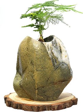 鹅卵石自然真石头花瓶笔筒