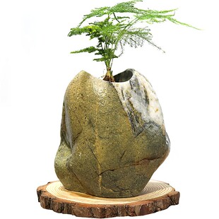 天然真石头花瓶水培花器自然花盆桌面花插鹅卵石盆茶笔筒拾器8587