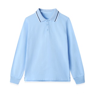 男女童小学生校服班服套装浅蓝色加绒polo衫翻领长袖儿童T恤春秋