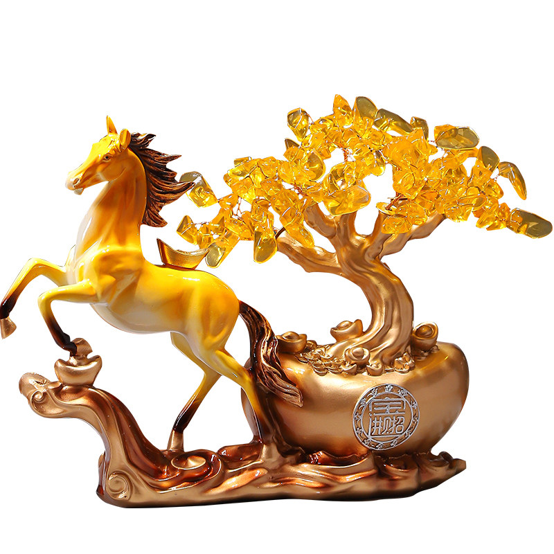 新中式招财马摆件发财树